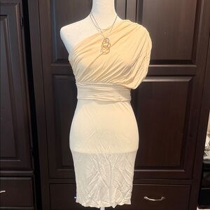 Halston Heritage Cream One-Shoulder Dress